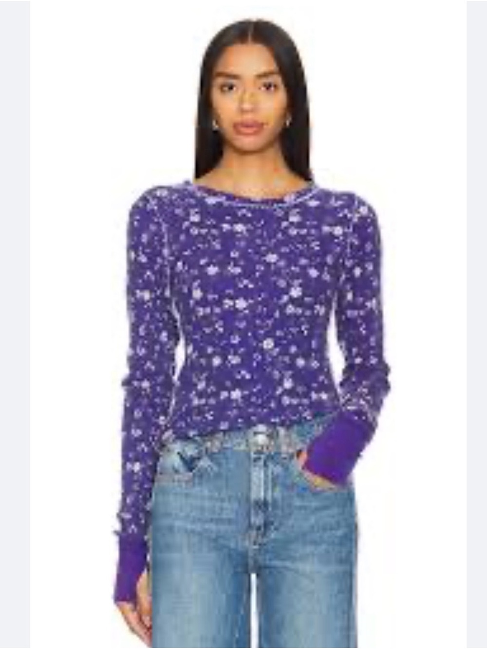 Free People Dark Purple Floral Long Sleeve Top